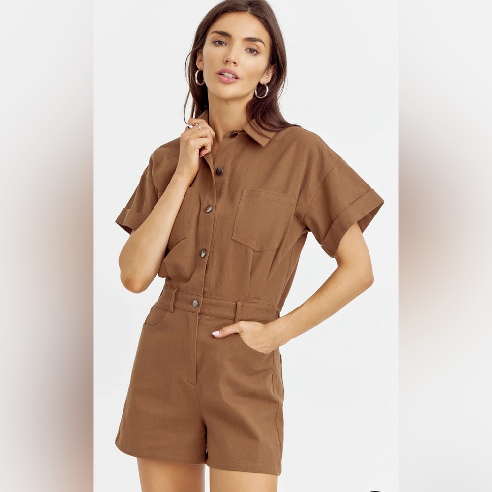 Greylin Jonas Twill Romper in Brown, Size Small, NWT